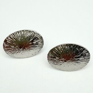 Vintage Style Silver Tone Oval Stud Earrings | Textured Statement